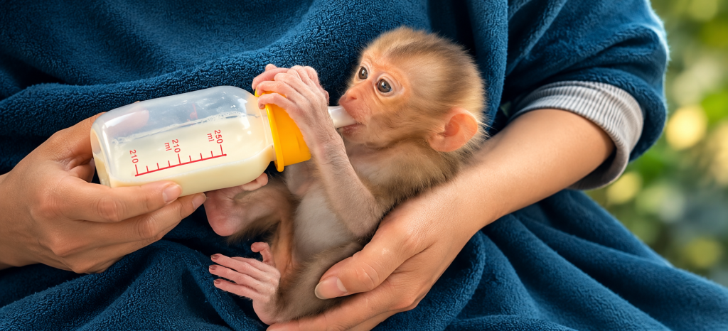 Tender Moments: Essential Guide to Caring for and Bottle-Feeding a Rescued Baby Monkey.