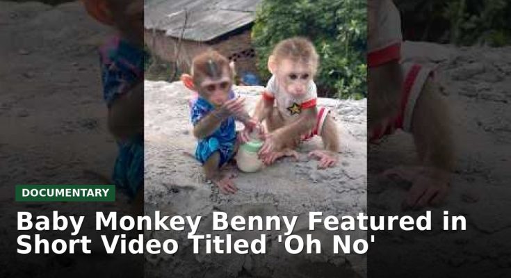 Two young monkeys in printed outfits sit on a concrete ledge sharing a plastic bottle outdoors.